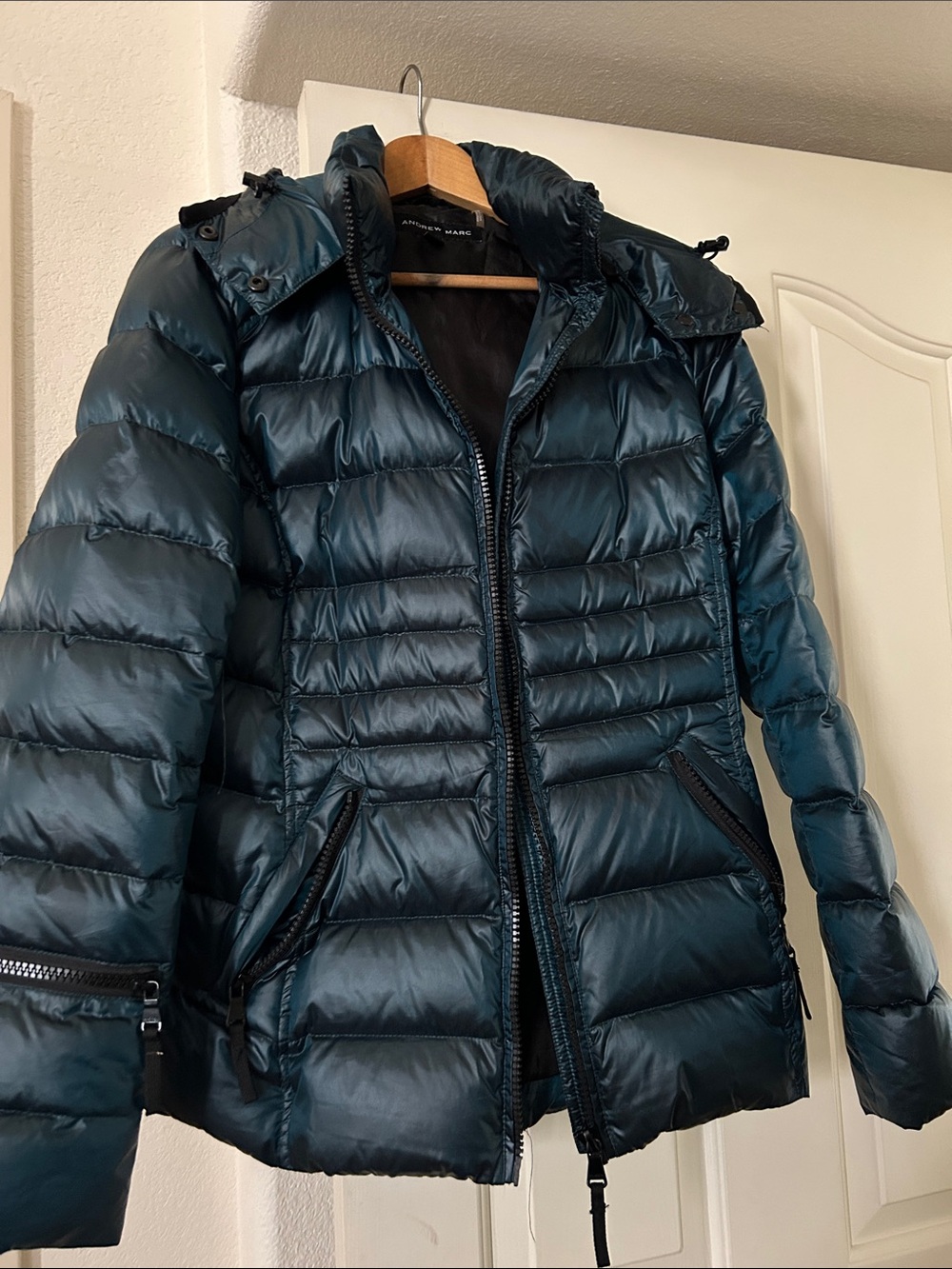 Andrew Marc Glossy Teal Quilted Puffer Jacket